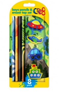 Cre8 Boys Pencils & Eraser Top Set - Pack Of 8